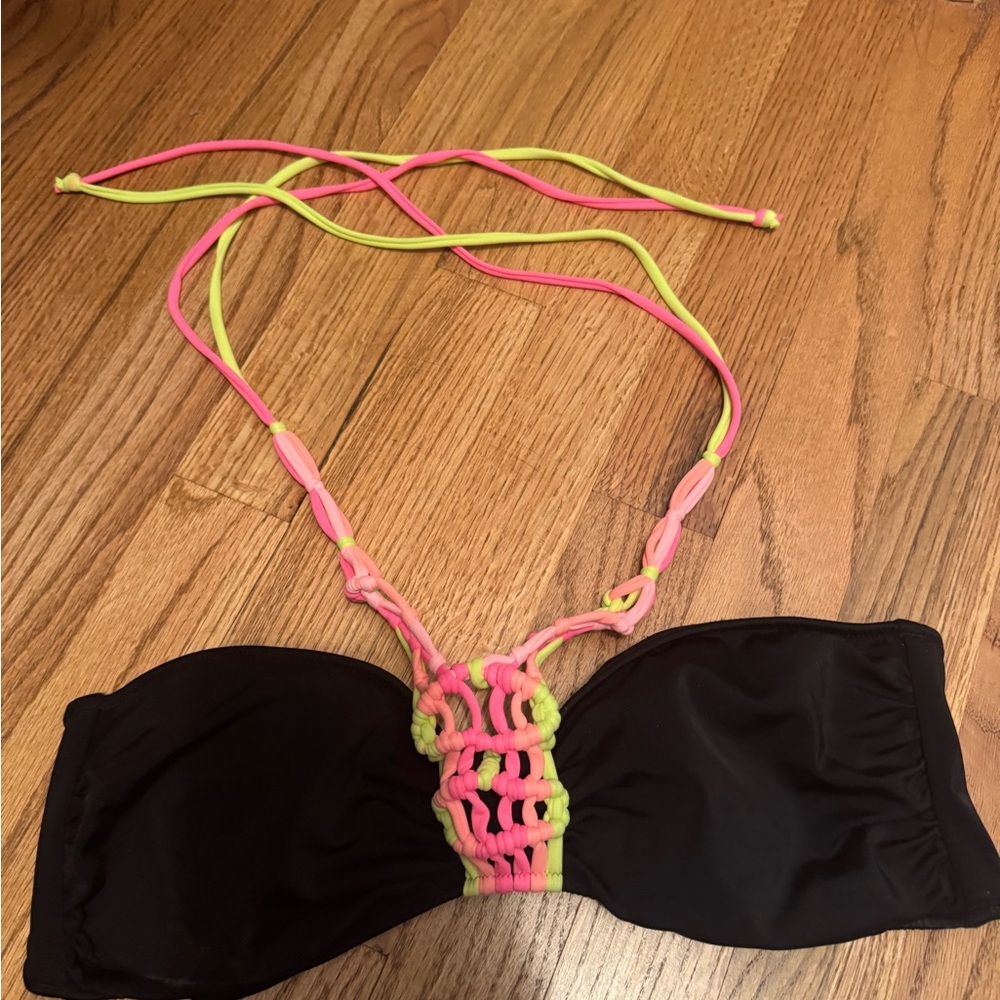 Victoria's Secret Black Bikini Top with Neon Straps